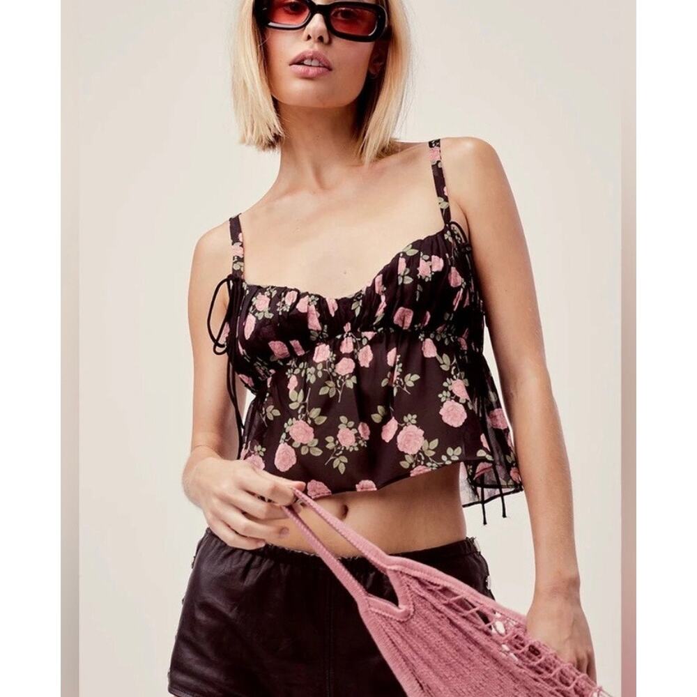 For Love & Lemons Biscotti Romantic Tank Top Silk Sheer XS Feminine Dainty